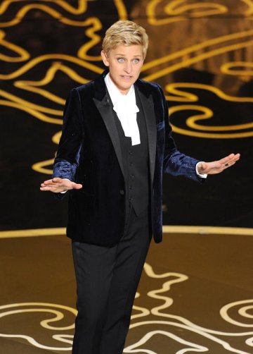 Host Ellen DeGeneres speaks onstage during the Oscars at the Dolby Theatre on March 2, 2014 in Hollywood, California. (Photo by Kevin Winter/Getty Images)